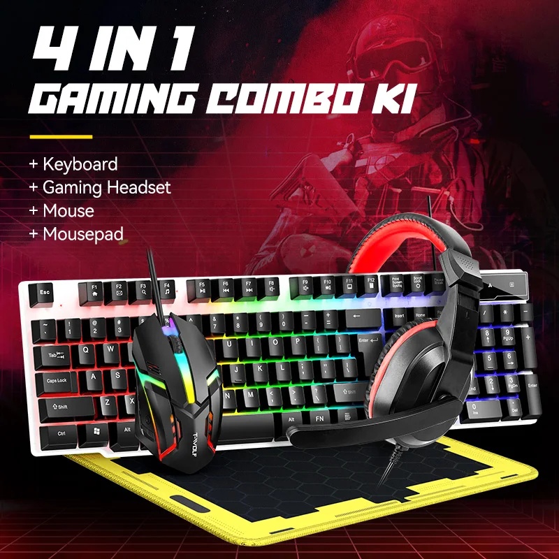 새로운 USB 키보드 및 마우스 게이밍 헤드셋 콤보 4 - Gaming Headset Wired 리뷰 및 가격